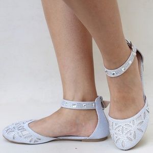 New Silver Rhinestone Mary Jane Ballet Flat Sandal